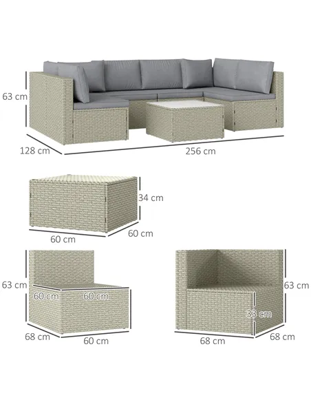 Outsunny Seven-Piece Modular Rattan Set - Light Brown