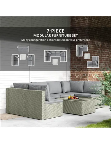 Outsunny Seven-Piece Modular Rattan Set - Light Brown