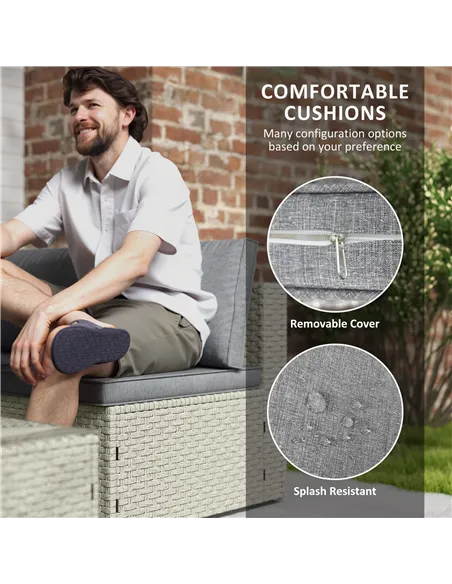 Outsunny Seven-Piece Modular Rattan Set - Light Brown