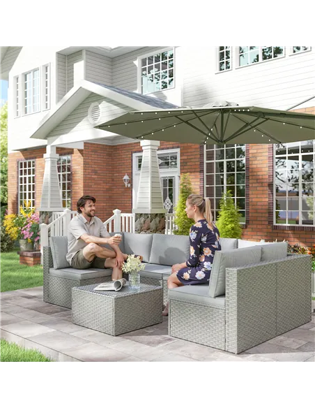 Outsunny Seven-Piece Modular Rattan Set - Grey
