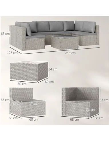 Outsunny Seven-Piece Modular Rattan Set - Grey