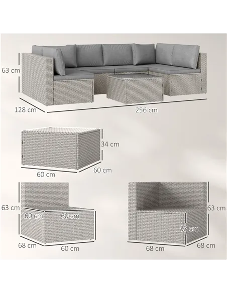 Outsunny Seven-Piece Modular Rattan Set - Grey