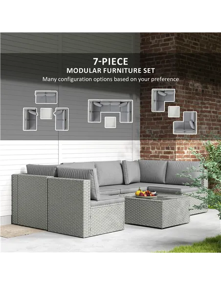 Outsunny Seven-Piece Modular Rattan Set - Grey
