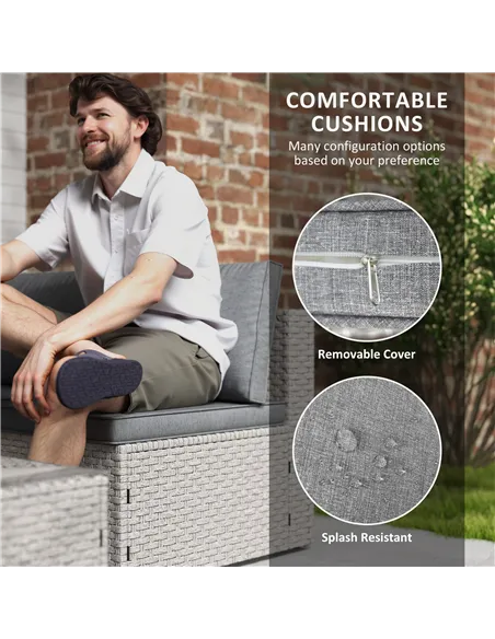 Outsunny Seven-Piece Modular Rattan Set - Grey