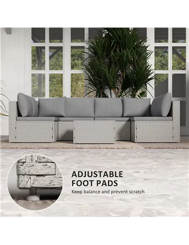 Outsunny Seven-Piece Modular Rattan Set - Grey