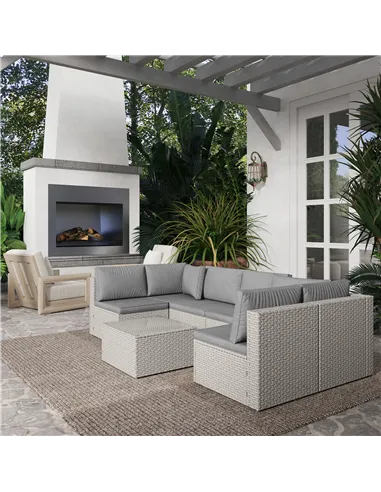 Outsunny Seven-Piece Modular Rattan Set - Grey