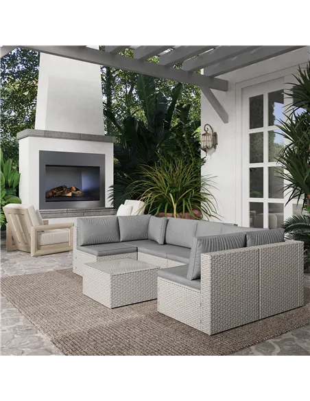 Outsunny Seven-Piece Modular Rattan Set - Grey