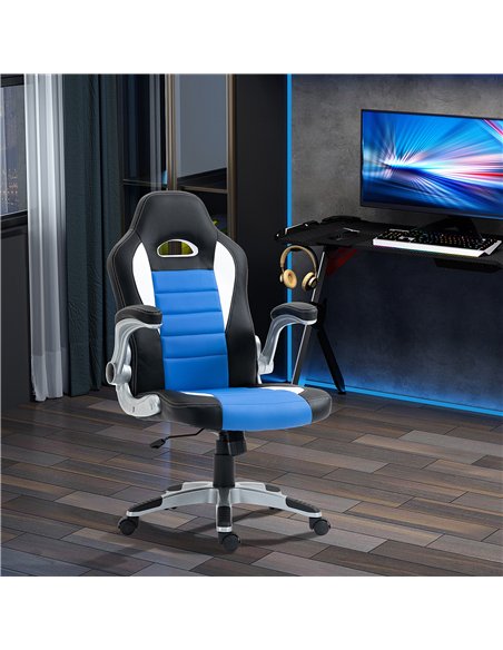 HOMCOM Computer Gaming Chair, Office Desk Swivel Chair, PU Leather Racing Chair with 90° Flip-up Armrest, Adjustable Height and 
