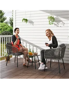 Outsunny Three-Piece Cut-Out Rattan Chair and Table Set - Grey 2