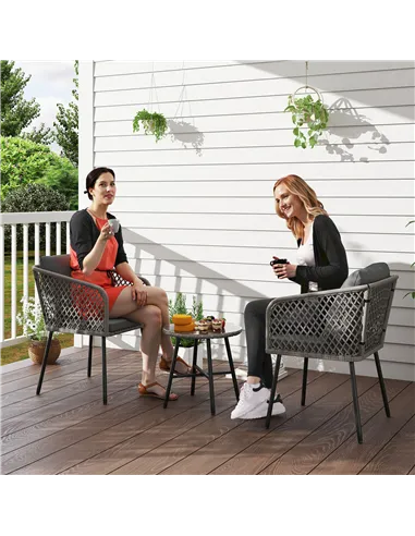 Outsunny Three-Piece Cut-Out Rattan Chair and Table Set - Grey