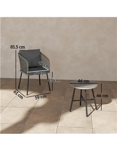 Outsunny Three-Piece Cut-Out Rattan Chair and Table Set - Grey