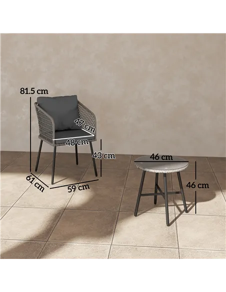 Outsunny Three-Piece Cut-Out Rattan Chair and Table Set - Grey