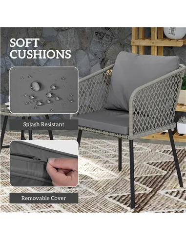 Outsunny Three-Piece Cut-Out Rattan Chair and Table Set - Grey