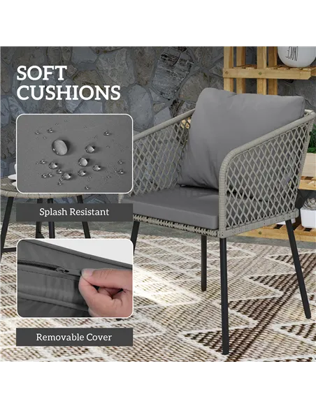 Outsunny Three-Piece Cut-Out Rattan Chair and Table Set - Grey