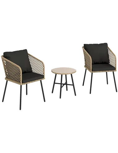 Outsunny Three-Piece Cut-Out Rattan Chair and Table Set - Brown/Black