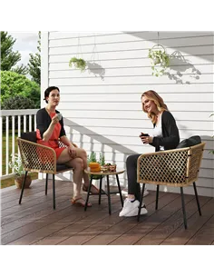 Outsunny Three-Piece Cut-Out Rattan Chair and Table Set - Brown/Black 2