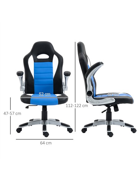 HOMCOM Computer Gaming Chair, Office Desk Swivel Chair, PU Leather Racing Chair with 90° Flip-up Armrest, Adjustable Height and 