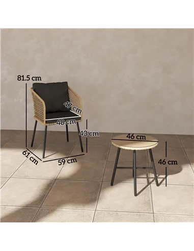 Outsunny Three-Piece Cut-Out Rattan Chair and Table Set - Brown/Black