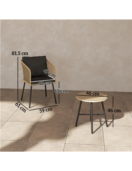 Outsunny Three-Piece Cut-Out Rattan Chair and Table Set - Brown/Black