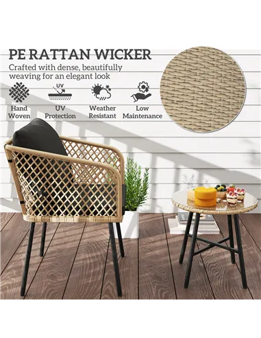 Outsunny Three-Piece Cut-Out Rattan Chair and Table Set - Brown/Black