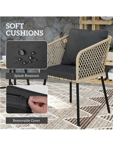 Outsunny Three-Piece Cut-Out Rattan Chair and Table Set - Brown/Black