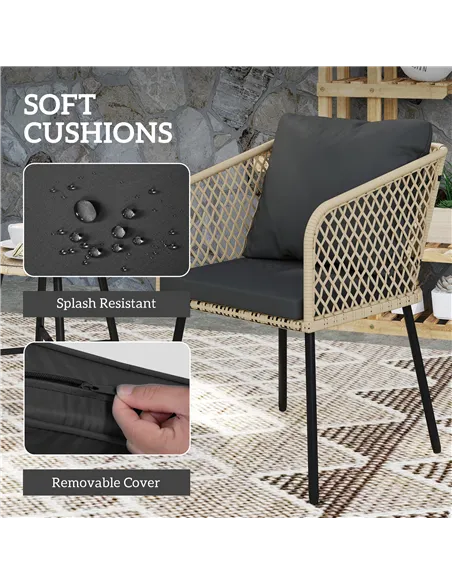 Outsunny Three-Piece Cut-Out Rattan Chair and Table Set - Brown/Black