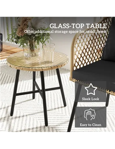 Outsunny Three-Piece Cut-Out Rattan Chair and Table Set - Brown/Black