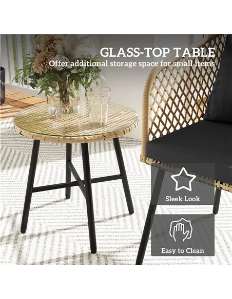 Outsunny Three-Piece Cut-Out Rattan Chair and Table Set - Brown/Black