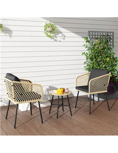 Outsunny Three-Piece Cut-Out Rattan Chair and Table Set - Brown/Black