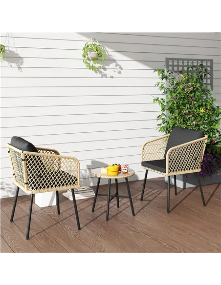 Outsunny Three-Piece Cut-Out Rattan Chair and Table Set - Brown/Black