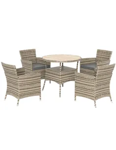 Outsunny Five-Piece Rattan Garden Set, with Two-Tier Table - Grey