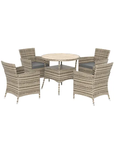 Outsunny Five-Piece Rattan Garden Set, with Two-Tier Table - Grey