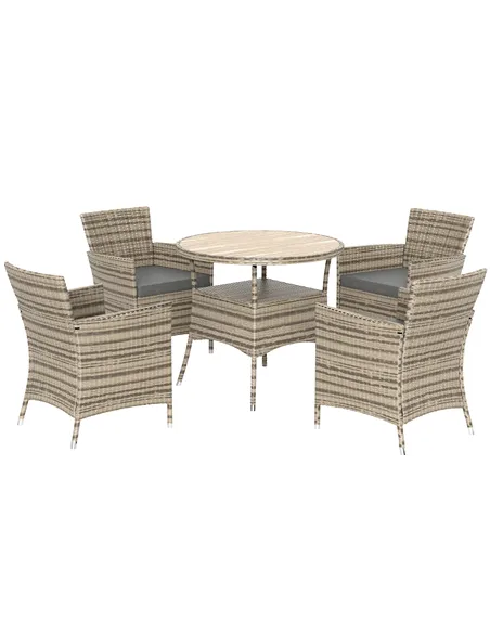 Outsunny Five-Piece Rattan Garden Set, with Two-Tier Table - Grey