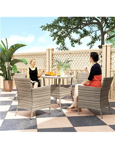 Outsunny Five-Piece Rattan Garden Set, with Two-Tier Table - Grey