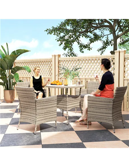 Outsunny Five-Piece Rattan Garden Set, with Two-Tier Table - Grey