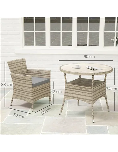Outsunny Five-Piece Rattan Garden Set, with Two-Tier Table - Grey
