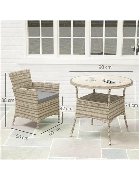 Outsunny Five-Piece Rattan Garden Set, with Two-Tier Table - Grey