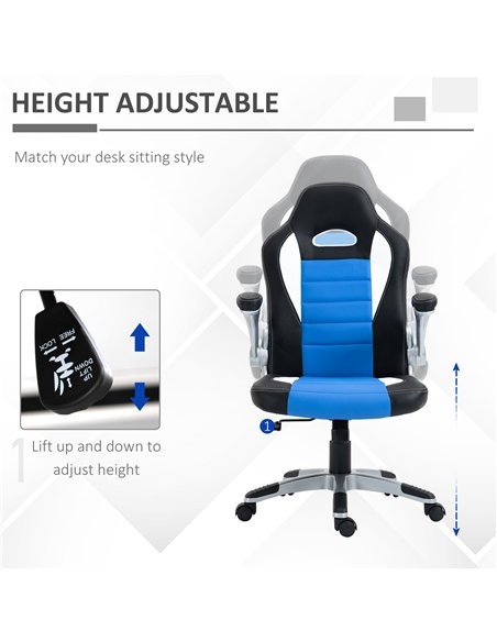 HOMCOM Computer Gaming Chair, Office Desk Swivel Chair, PU Leather Racing Chair with 90° Flip-up Armrest, Adjustable Height and 