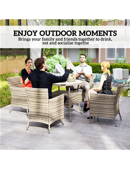 Outsunny Five-Piece Rattan Garden Set, with Two-Tier Table - Grey