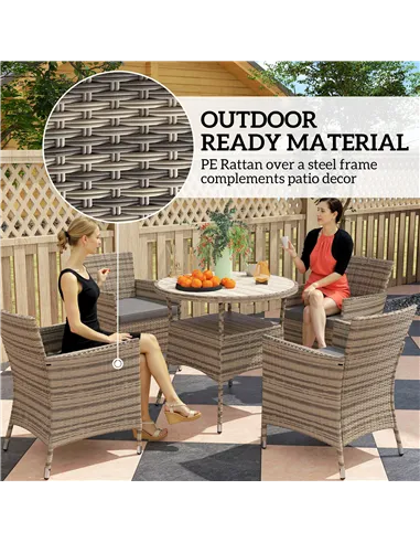 Outsunny Five-Piece Rattan Garden Set, with Two-Tier Table - Grey