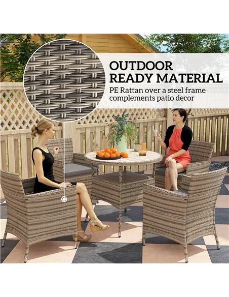 Outsunny Five-Piece Rattan Garden Set, with Two-Tier Table - Grey