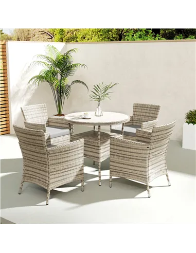 Outsunny Five-Piece Rattan Garden Set, with Two-Tier Table - Grey