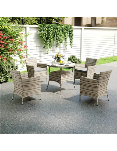 Outsunny Five-Piece Rattan Garden Set, with Two-Tier Table - Grey