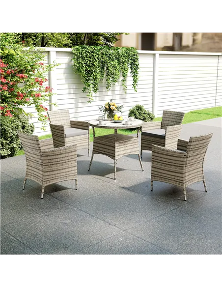 Outsunny Five-Piece Rattan Garden Set, with Two-Tier Table - Grey