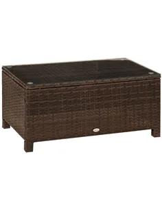 Outsunny PE Rattan Garden Coffee Table with Glass Table Top - Brown