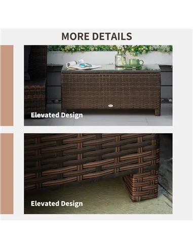 Outsunny PE Rattan Garden Coffee Table with Glass Table Top - Brown