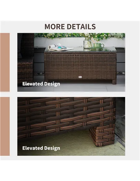 Outsunny PE Rattan Garden Coffee Table with Glass Table Top - Brown