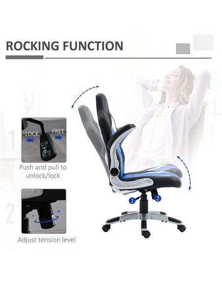 HOMCOM Computer Gaming Chair, Office Desk Swivel Chair, PU Leather Racing Chair with 90° Flip-up Armrest, Adjustable Height and 