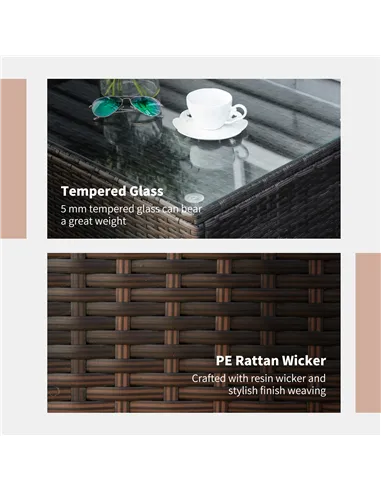 Outsunny PE Rattan Garden Coffee Table with Glass Table Top - Brown