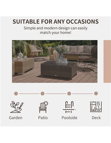 Outsunny PE Rattan Garden Coffee Table with Glass Table Top - Brown